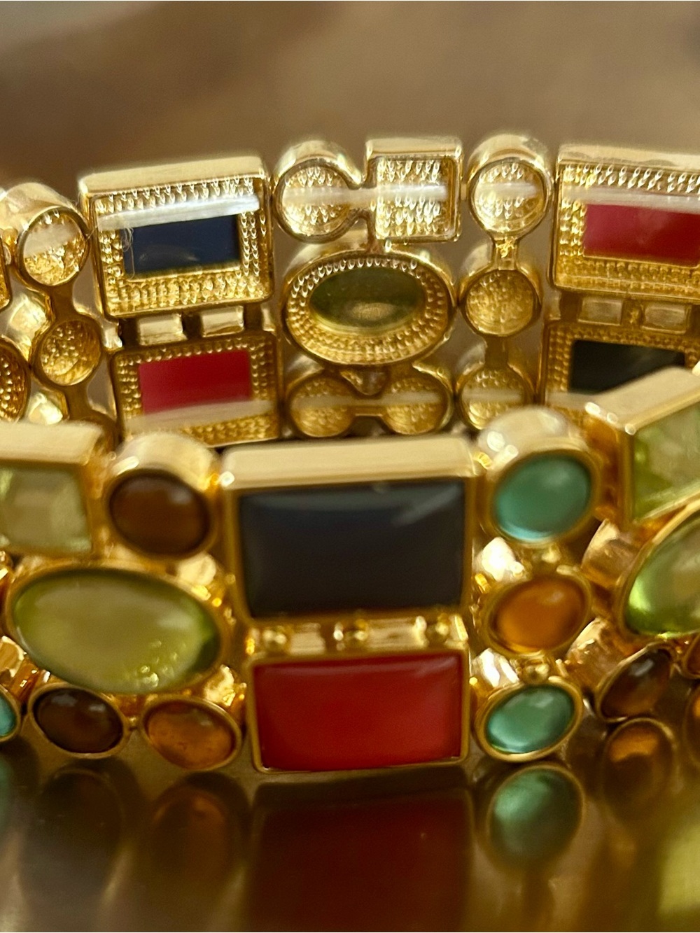 Gold Multi-Stone Statement Bracelet in Excellent Condition